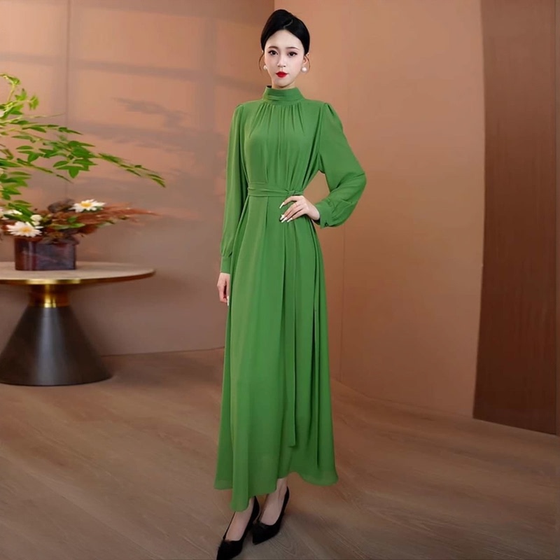 Spring and Summer New Style Dress for Women 2026, Slimming and Elegant Long-Sleeve Green Dress, Fashionable Long Skirt with a Large Hem Spring and Summer New Style Dress for Women 2026, Slimming and Elegant Long-Sleeve Green Dress, Fashionable Long Skirt with a Large Hem