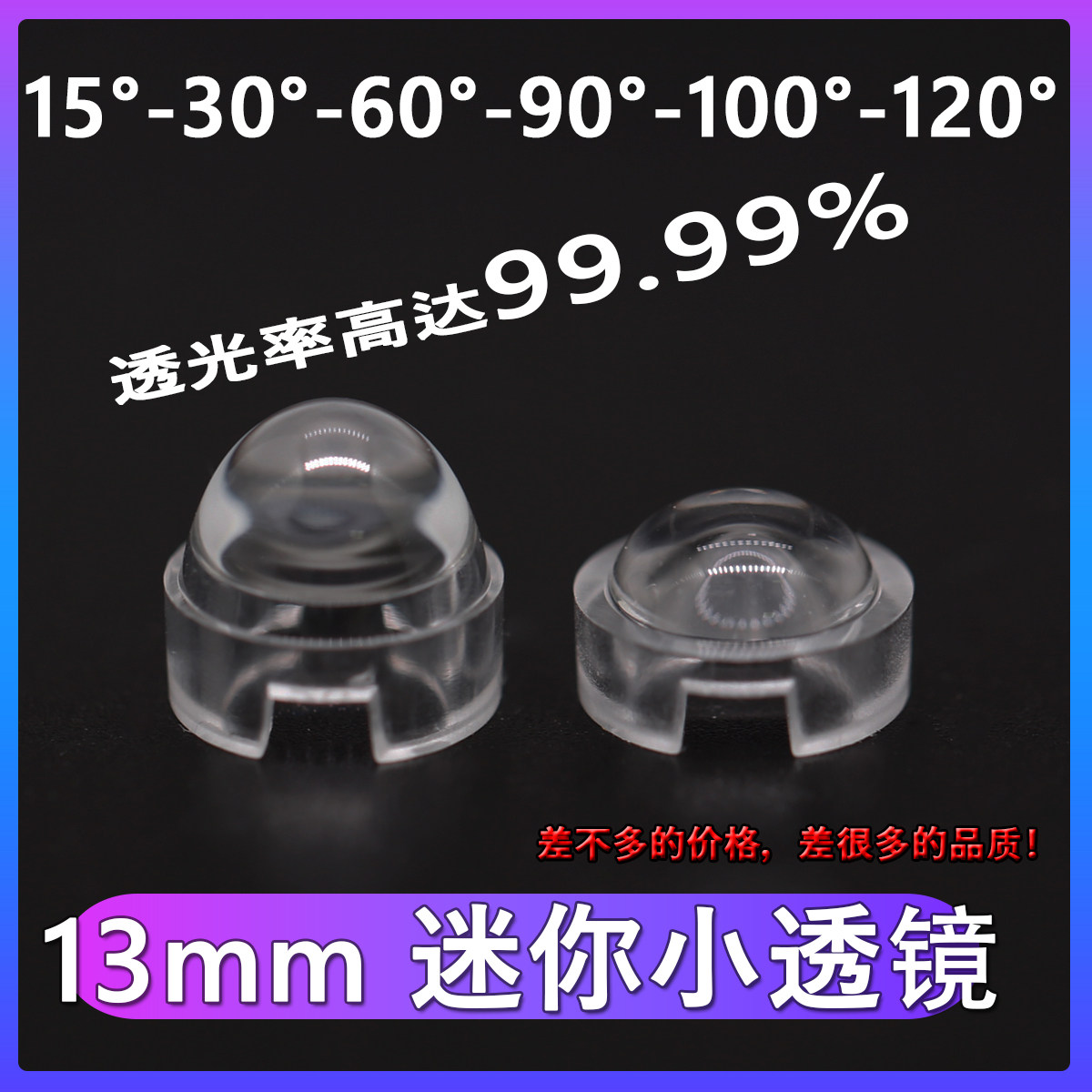 高透亚克力迷你LED透镜13mm适用3D打印机 15度窄角至100度广角可选