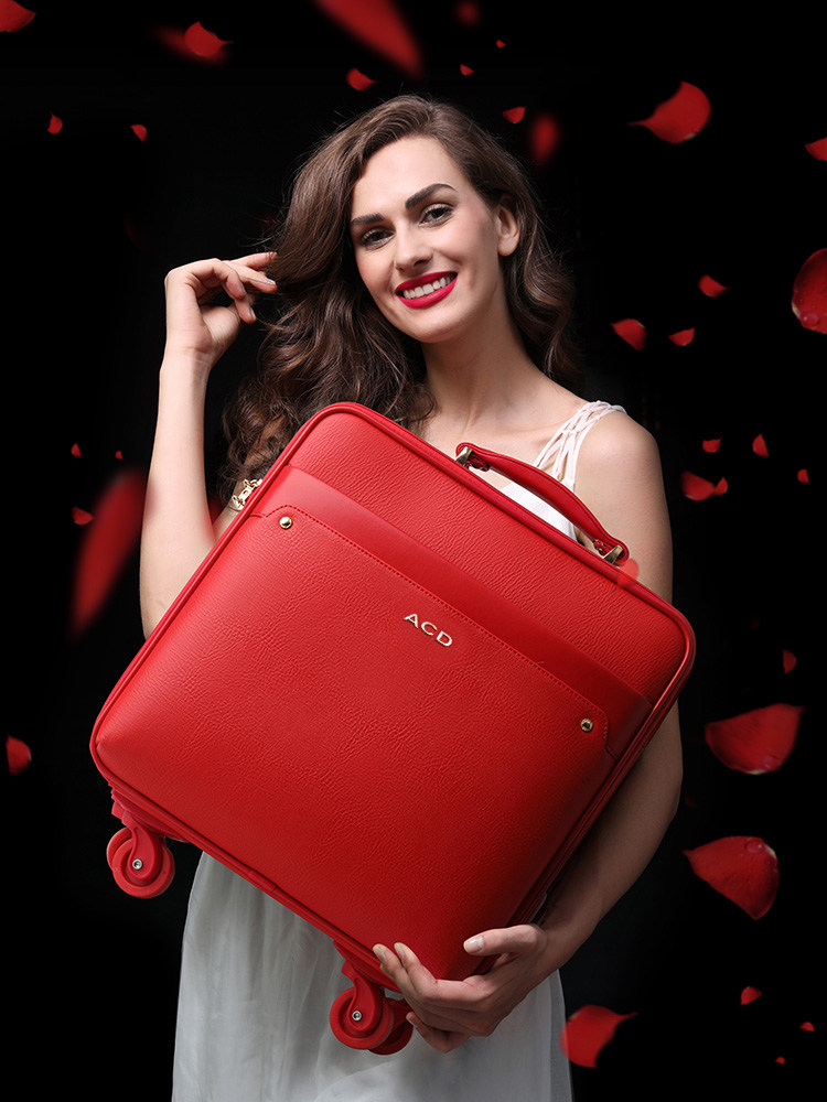 Red leather case 20 inch wedding suitcase universal wheel wedding celebration 22 bridal draw case 16 suitcase accompanied by a suitcase