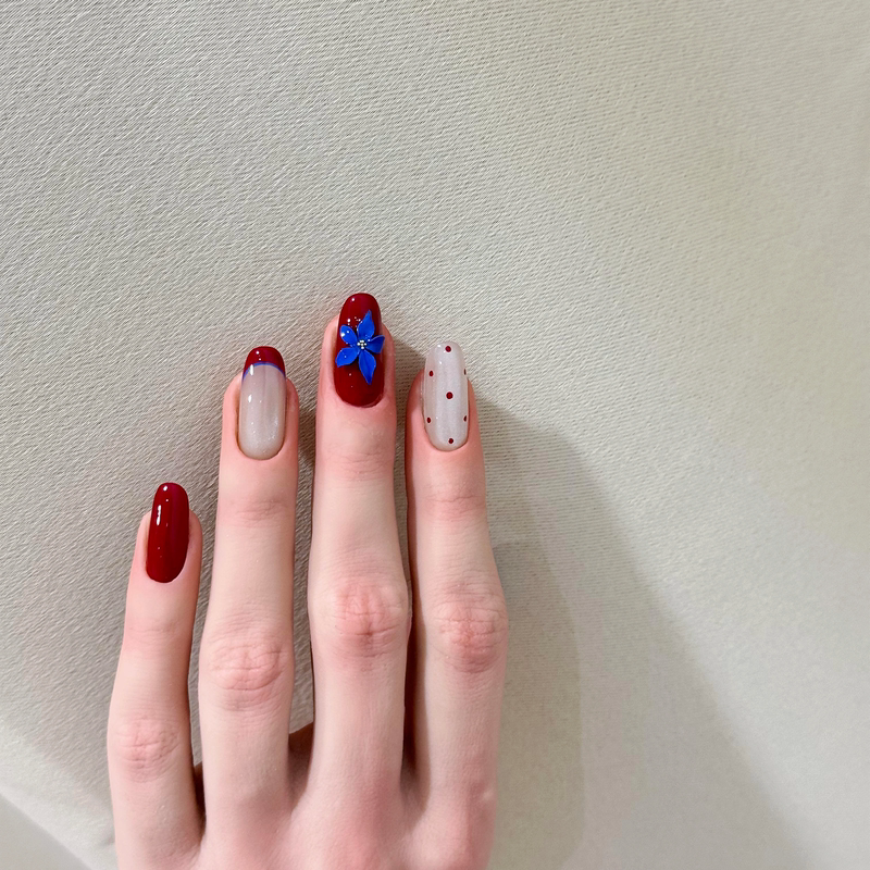 Purely Handmade Wearable Nails, Sweet and Cool ins Style, Retro Blue Carved Nail Art, Ox Blood Rich Nails, Brightening and High-End Feel Purely Handmade Wearable Nails, Sweet and Cool ins Style, Retro Blue Carved Nail Art, Ox Blood Rich Nails, Brightening and High-End Feel