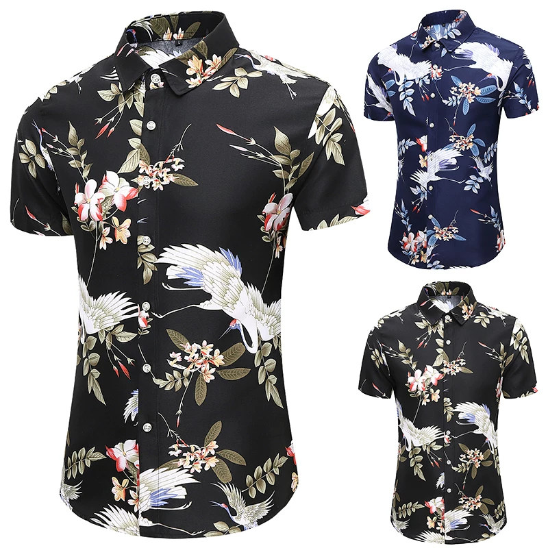 2023 летняя рубашка с цепью большого размера short-sleeve цветочная мужская футболка с коротким рукавом
