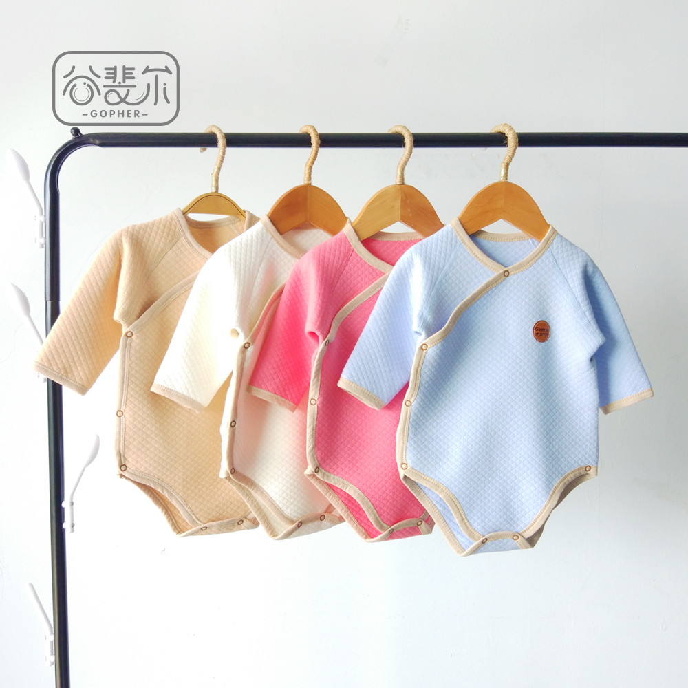 Men and women baby triangle rompers newborn long-sleeved pajamas jumpsuit romper baby spring and autumn warm pack fart clothes