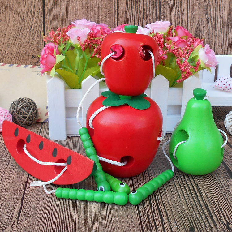 1 - 3 - 6 years old kindergarten gift children wooden Yi intelligence early teaching worm toy worm eating pear watermelon