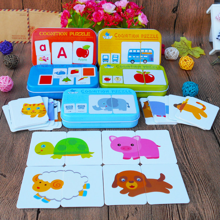 Puzzle Toy Kindergarten Children Gift Fun Animal Alphabet Digital Cognition Learning Card Iron Case Pairing Jigsaw Puzzle