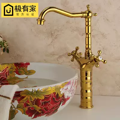 European antique gold-plated titanium alloy color faucet full Copper Basin basin basin high-grade hotel brass retro faucet