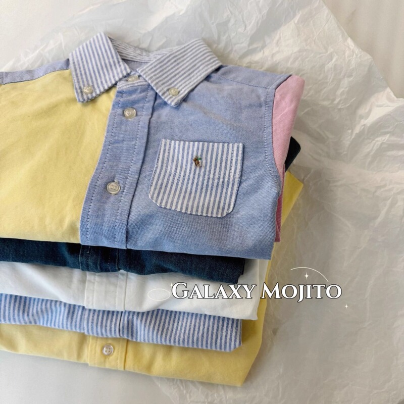 Gm｜26 Autumn New Colors Children's Classic Versatile All-Cotton Shirt Series with Pony and Bear Design, Denim Stripe Color Block