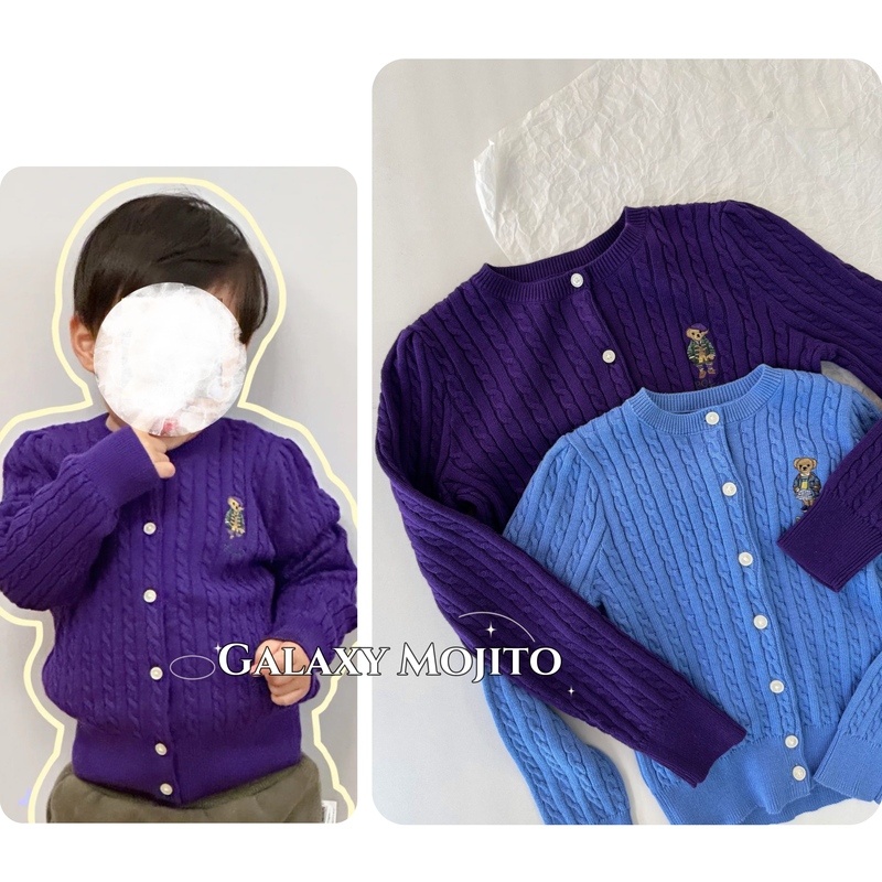 Gm｜25 Autumn LAOSHU Little Pony Children's Two-Color Bear Embroidery Cable Knit Cardigan Ready Stock