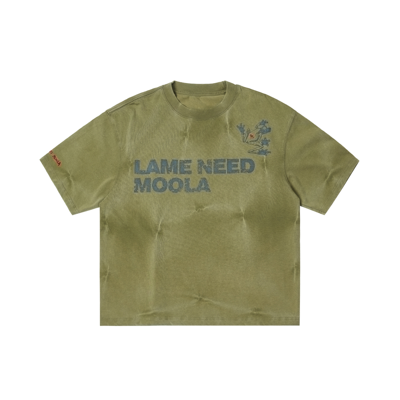 【Lnm】Lame Need Moola Slogan Hand-Embroidered Washed T-Shirt 230g Combed Cotton Vintage Short Sleeve 【Lnm】Lame Need Moola Slogan Hand-Embroidered Washed T-Shirt 230g Combed Cotton Vintage Short Sleeve