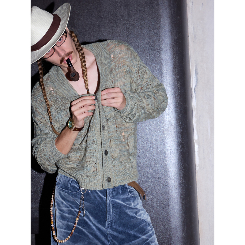 【Lnm】Lame Need Moola Hollow Twist Cardigan, Smooth to the Touch, Anti-Pilling Knitwear
