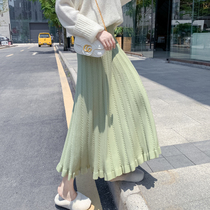 Exclusive Custom Korean Autumn Winter Pregnant Woman Knit half-body dress Large code Agaric Side Mid A-word wool skyline Umbrella Skirt Tide