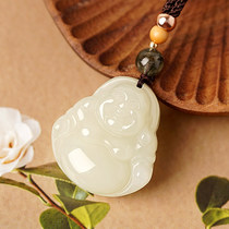 Natural Hetian Jade Buddha pendant womens little Maitreya Buddha head necklace