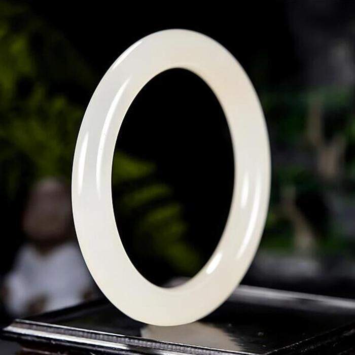 Natural Xinjiang Hetian Jade sheep fat white jade bracelet Jade bracelet round bracelet Girl thin bracelet for women
