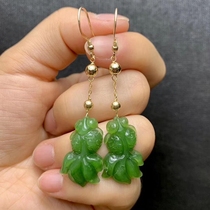 Xinjiang Hotan Jasper fish earrings 14K gold inlay spinach green green jasper goldfish ear hook female earrings