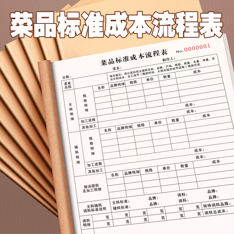 Free Shipping Hotel Restaurant Standard Dish Cost Process Form, Dish Review Form, Purchase Detail Record Form