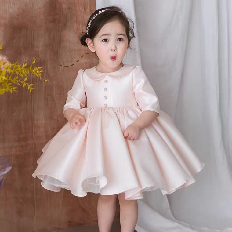 Child Flower Girl Evening Gown Girl Baby Girl's Baby Princess Skirt Pompon Birthday Hosted Performance Out Of A Long Sleeve Summer