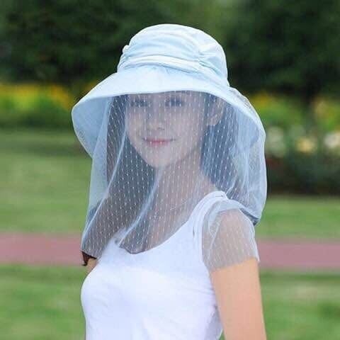 Summer sun protection headgear hat guard face anti-mosquito cape beach hat full face riding equipped with blindface mask female