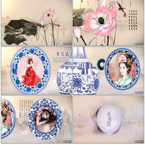 China Feng Shui Ink Ho Tang Moon Color Green Flower Porcelain Ink Animation Lotus Leaf Dragonfly Leaf head ae template