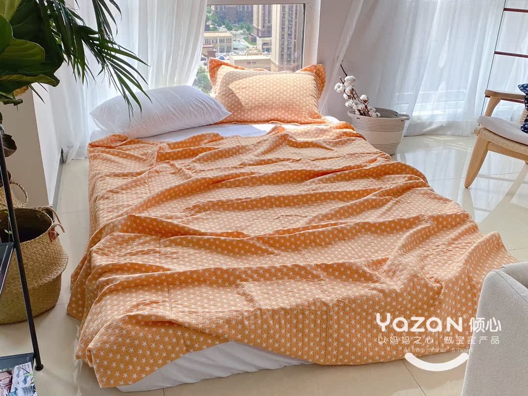 Yazan Triple Red Blue Folds Stars Blanket Large Double Gauze Quilt Air Conditioning Blanket can be covered with sheets available in all seasons