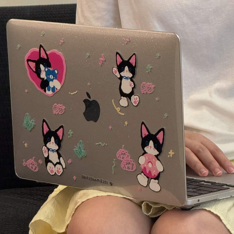 Idle "Black and White Devon Cat" Is Suitable for Apple MacBook Laptop 13inch Protective Case Pro14 Apple Computer Protective Cover Airm2 Cartoon Matte ins Starry Sky