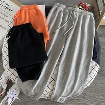 Fall Pure Cotton Grey Casual Sports Pants Woman Early Fall Loose Bunches Pants Spring Autumn and Damp Pants 100 hitch