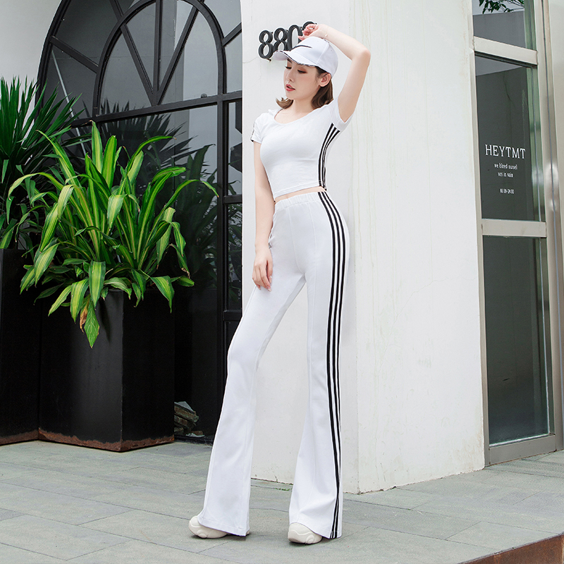 Sports suit women summer 2022 fashionable temperament sexy sleeve tops high waist broad legs thin casual suit