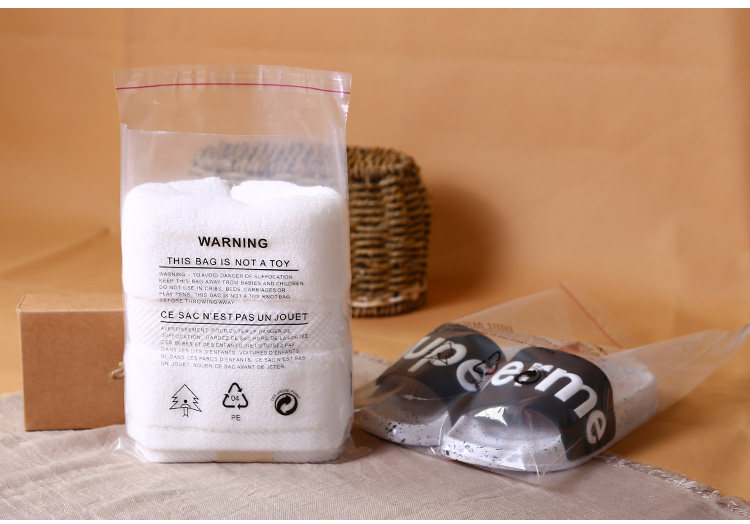 双层10丝加厚PE警示语自粘袋透明服装衣服外贸产品不干胶塑料包装详情10