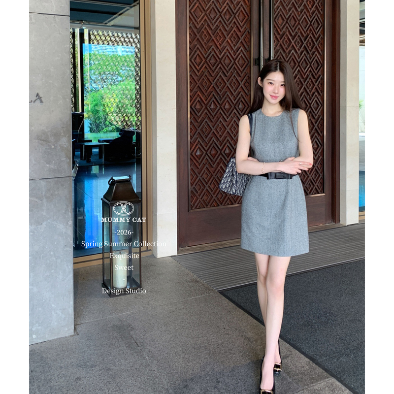 Mummycat Lays Eggs Meow【Energetic Workplace】26 New Product Wool Herringbone Texture Acetate Belt Dress Mummycat Lays Eggs Meow【Energetic Workplace】26 New Product Wool Herringbone Texture Acetate Belt Dress