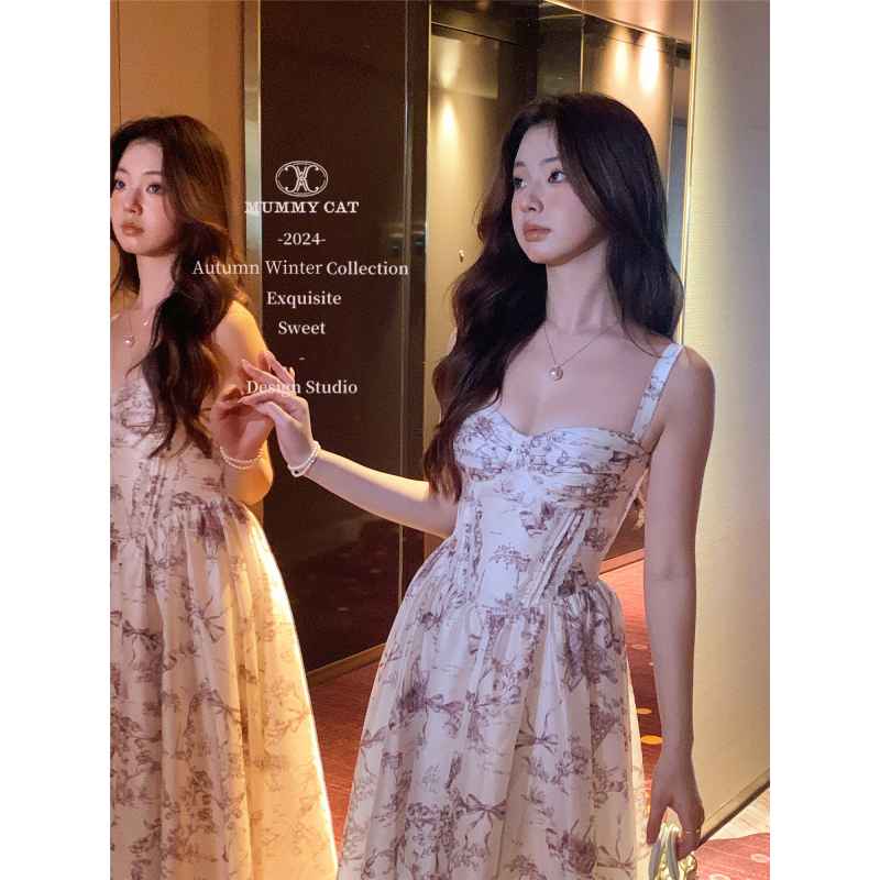 Mummycat Lays Eggs Meow 【Time Traveler】Vintage Porcelain Print Romantic Dress Long Dress Mummycat Lays Eggs Meow 【Time Traveler】Vintage Porcelain Print Romantic Dress Long Dress