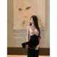 Rice chestnut black stitching slimming waist knitted suspender skirt