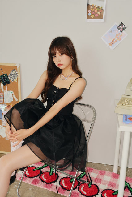 Laying egg meow original design swan yarn romantic and sweet hollow bandage organza waist suspender skirt dress