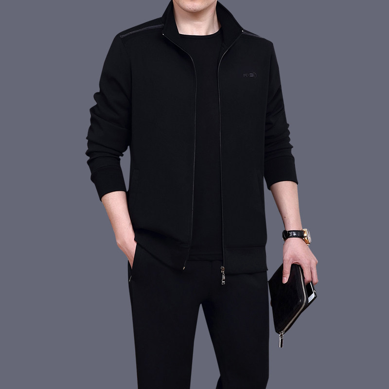 Middle-aged and elderly sports suit men's autumn and winter dad sportswear three-piece set plus size middle-aged father casual autumn wear