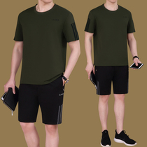  Sports suit mens summer middle-aged and elderly short-sleeved running sportswear 2021 new middle-aged mens casual dad suit