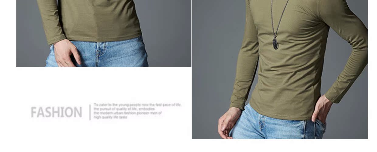 Đặc biệt hàng ngày cotton nguyên chất phiên bản tĩnh lưới áo thun nam dài tay màu trắng máu tất cả màu đen bên trong cổ áo cao nửa nam áo thun cotton