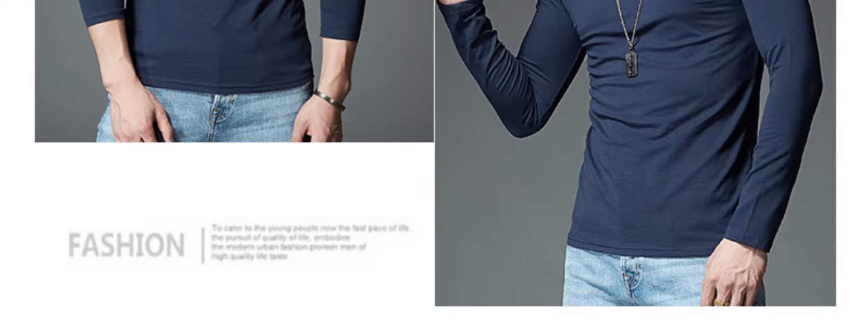 Đặc biệt hàng ngày cotton nguyên chất phiên bản tĩnh lưới áo thun nam dài tay màu trắng máu tất cả màu đen bên trong cổ áo cao nửa nam áo thun cotton