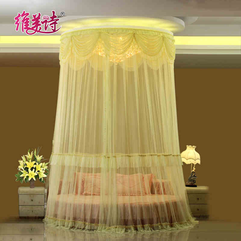 Bedroom Mosquito Net Princess Wind Mosquito Net Hanging Dome Lace Mosquito Net Round Aluminum Alloy Palace Princess Slide Rail Bed Mantle