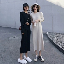 Autumn Winter Clothing 2021 New Long Style Goddess Van Sweater Dress Long Sleeve Bottom Inner Hitch Knit Dress Woman