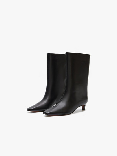 Edition cowhide short boots women's autumn new retro pointed wide tube stiletto leather boots EBD3SHS005