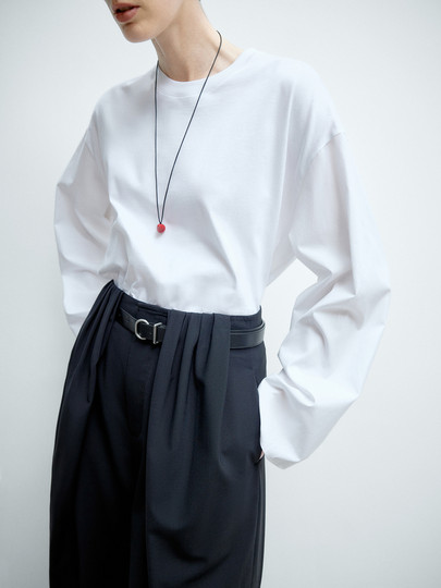 Editiont-Shirt for Women 2025 Spring New Style Patchwork Shirt Long-Sleeved Top with Gourd Necklace Ebe1Top037