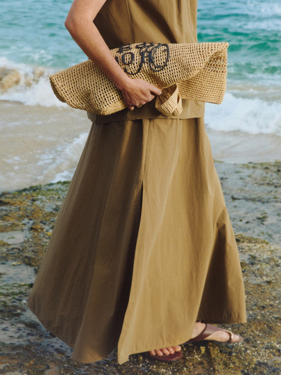 [Same Style as Gao Yuanyuan] Edition2025 Summer New Elastic Waist Cotton A-Line Skirt Ebe2Skt020