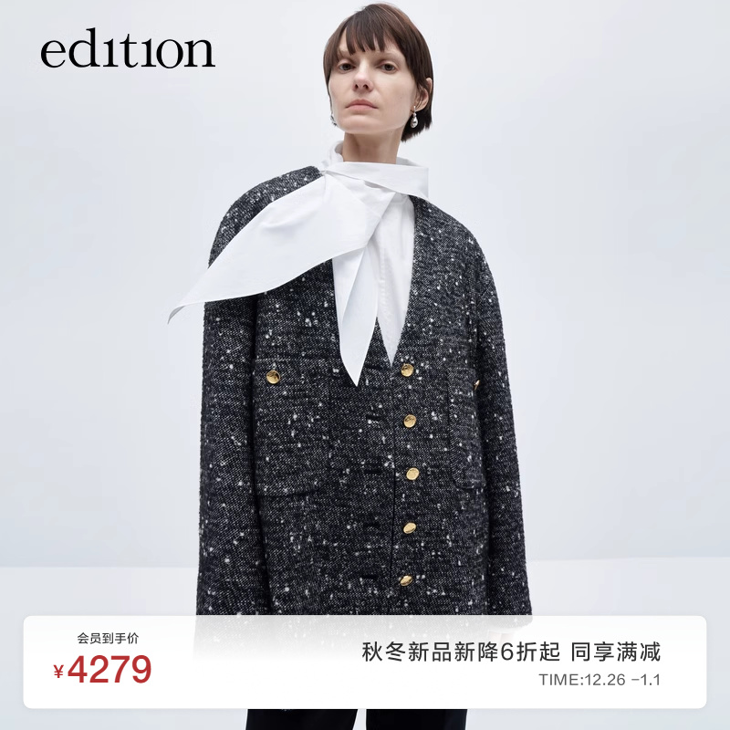 Edition coarse flower coat woman 2023 winter new small scent wind wool profile western suit EBC4COT007-Taobao