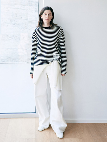 [E+ Chunyu Capsule Series]Edition Spring New Pure Wool Striped T-Shirt Ebd1Tee010