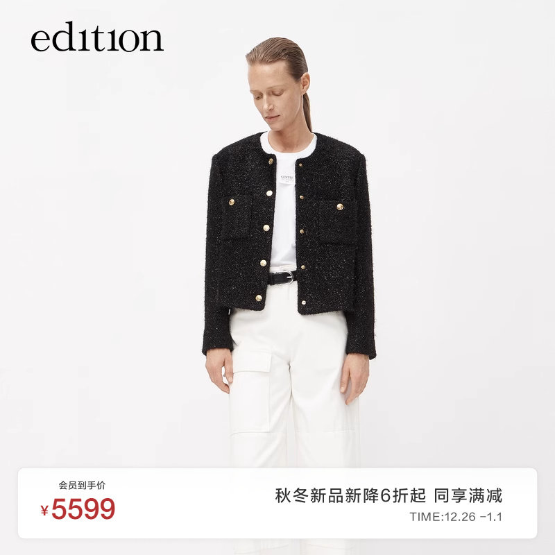 (P series) edition2023 autumn new black gold bright silk small fragrance bellow type short coat EBC3COT006 -Taobao