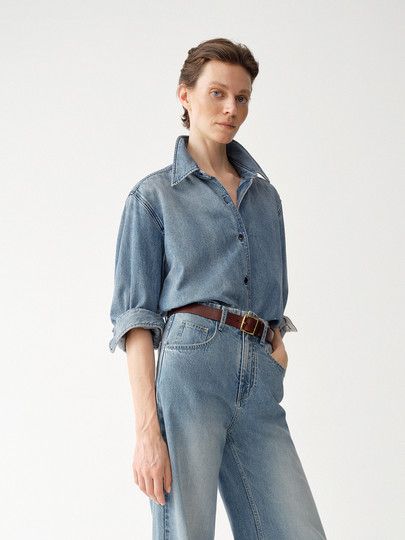 Edition Denim Shirt Women 2025 Summer New Silk Cotton Blue Vintage Denim Jacket Ebe2Jkt002