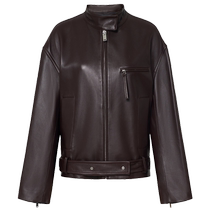 (P series) edition2024 autumn new belted lambskin leather jacket EBD3LET005