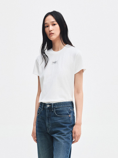 Editiont-Shirt Women's 2026 Spring New Style Woven Label Printed Pure Cotton Right Shoulder Short-Sleeved Top Ebf1Tee001