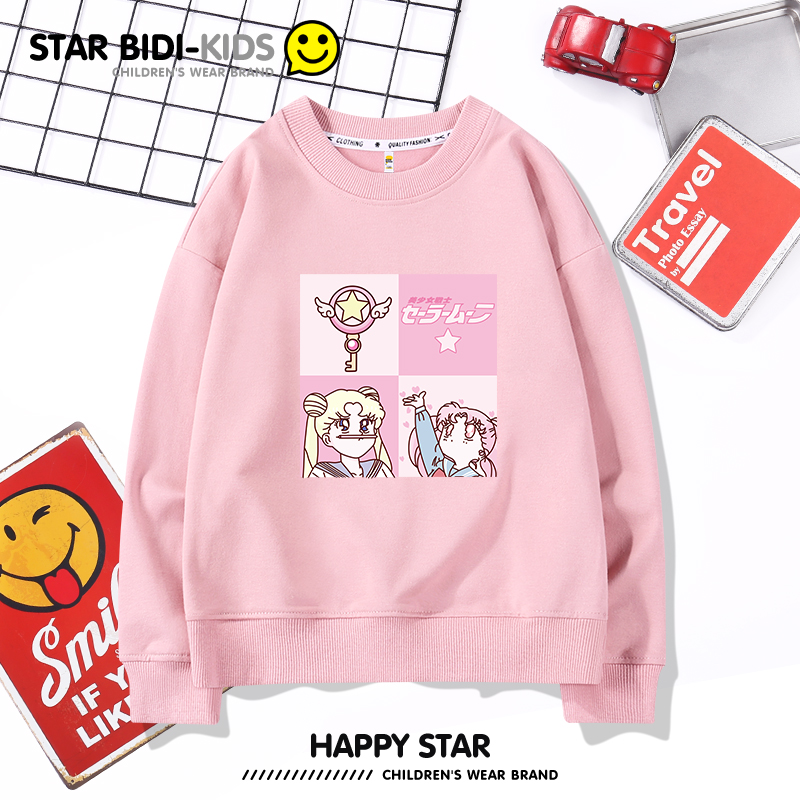 Beautiful girl warrior pink sweater girl 2021 New Tide children's autumn clothing children Korean version of foreign style children's clothing women