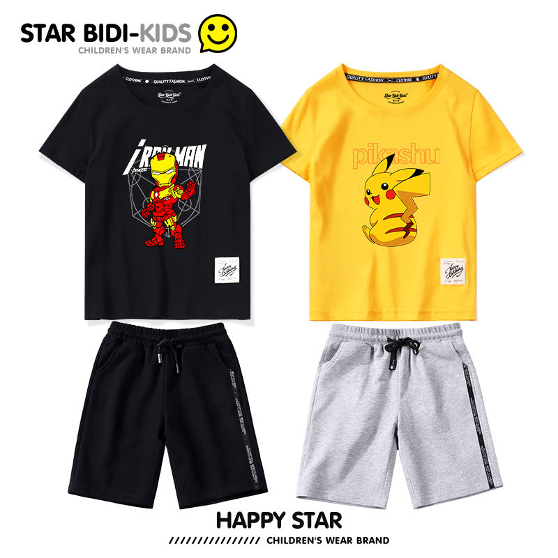 Chàng trai mùa hè phù hợp với mô hình 2020 mùa hè trẻ em đẹp trai bông váy vừa trẻ Iron Man T-shirt.