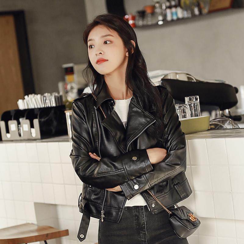 Lecea Alice Leather Coat Jacket Woman 2022 Spring new Korean version of Locomotive Leather Jacket Short jacket