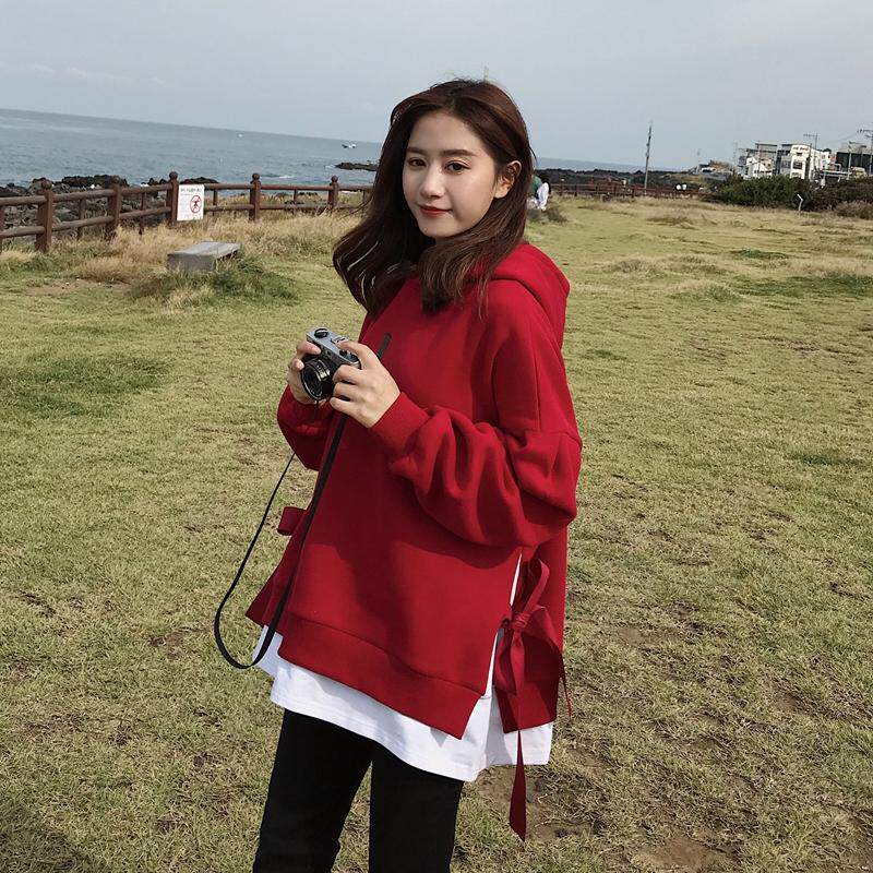 Lecea Alice fake two even hat sportswomen 2022 spring new sweet and loose long sleeves hooded top