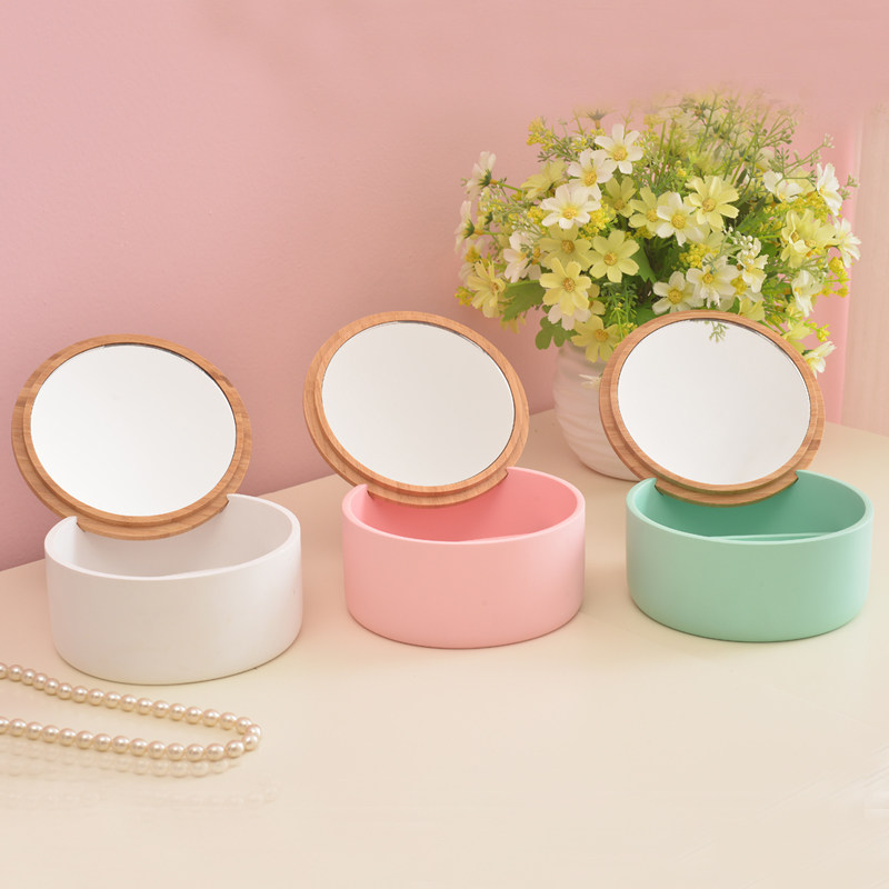 Jewelry box Chinese style storage box Portable portable household exquisite small mirror Retro desktop jewelry box makeup mirror